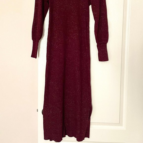 NWT Loft Ribbed Sparkly Sweater Midi Dress in Burgundy Size XS - Picture 3 of 10